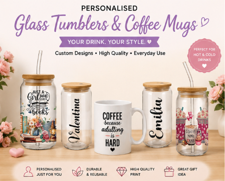 Personalised Glass Tumblers & Coffee Mugs